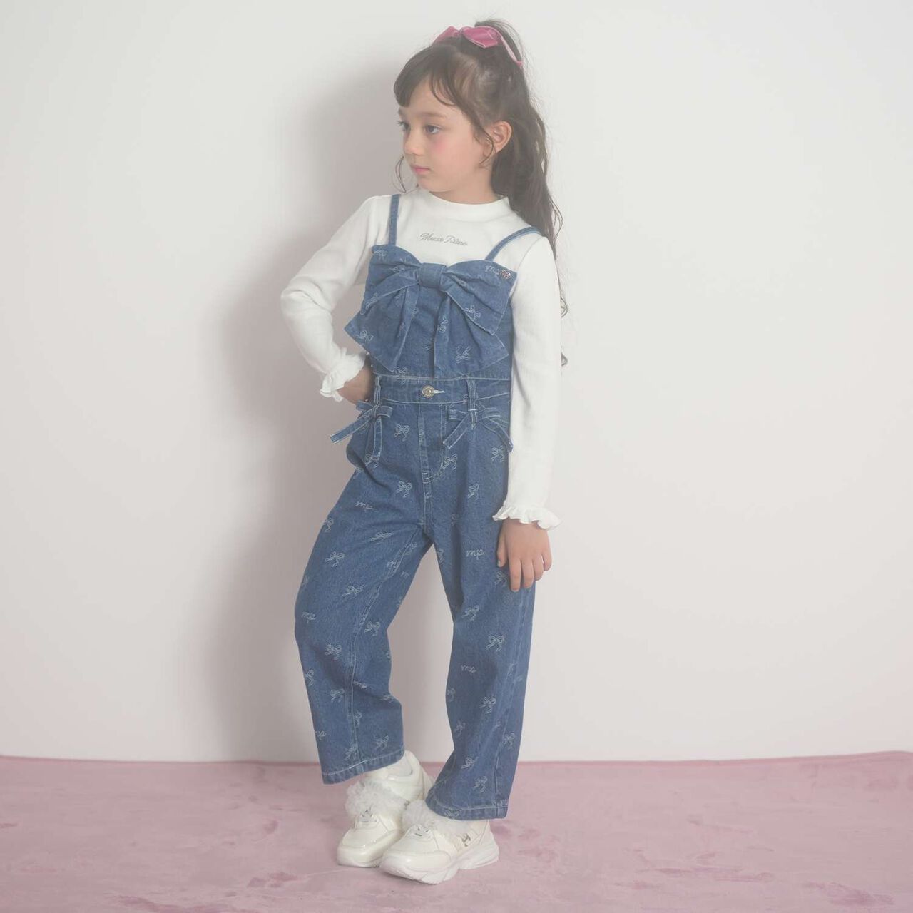 Ribbon Jacquard Denim Wide Pants,Gray, large image number 1