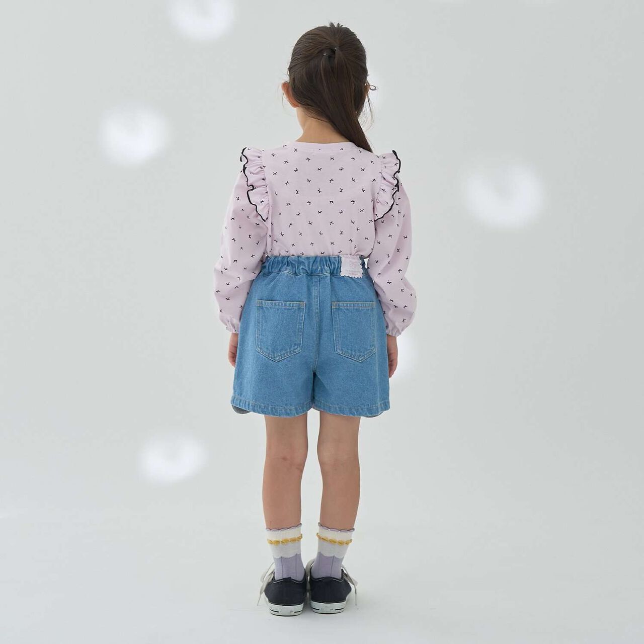 Stretch Denim Scallop Trim Skirt with Shorts,Sax blue, large image number 29