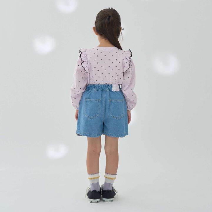 Stretch Denim Scallop Trim Skirt with Shorts,Sax blue, medium image number 29