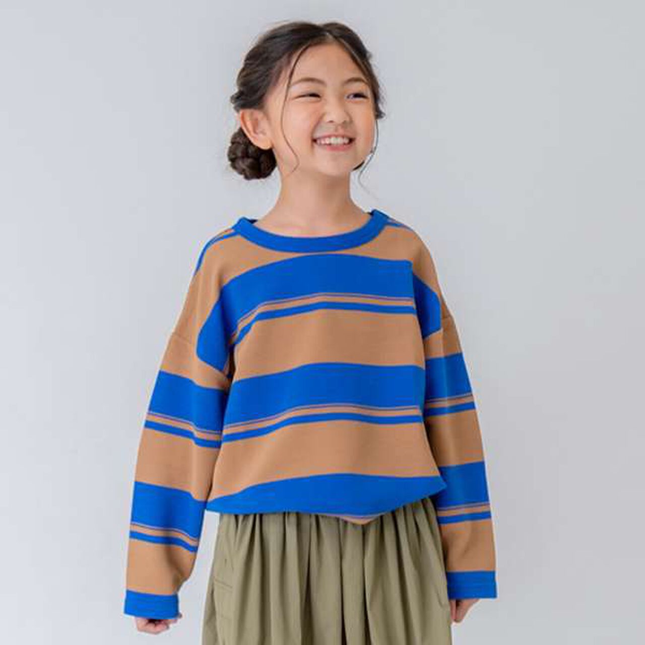 [Matching with Dad Outfit] Kids Stripe Pattern Big Long Sleeve T-Shirt,Green, large image number 2