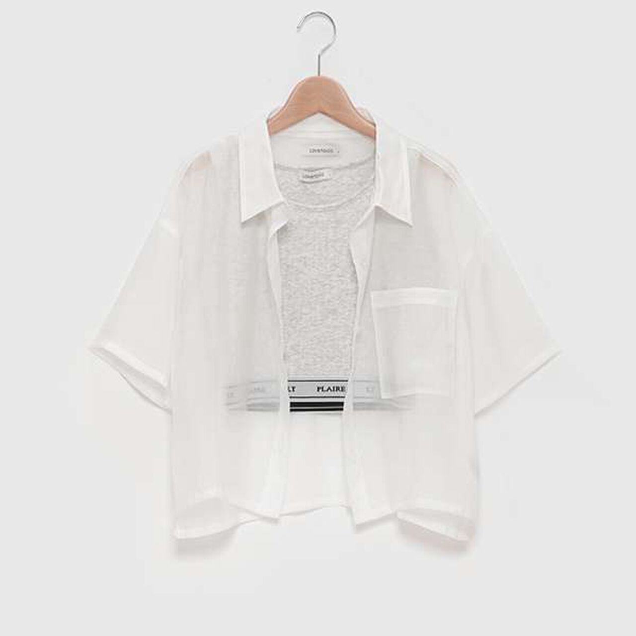 Short-Sleeve Sheer Shirt with Inner Lining,Off white, large image number 4