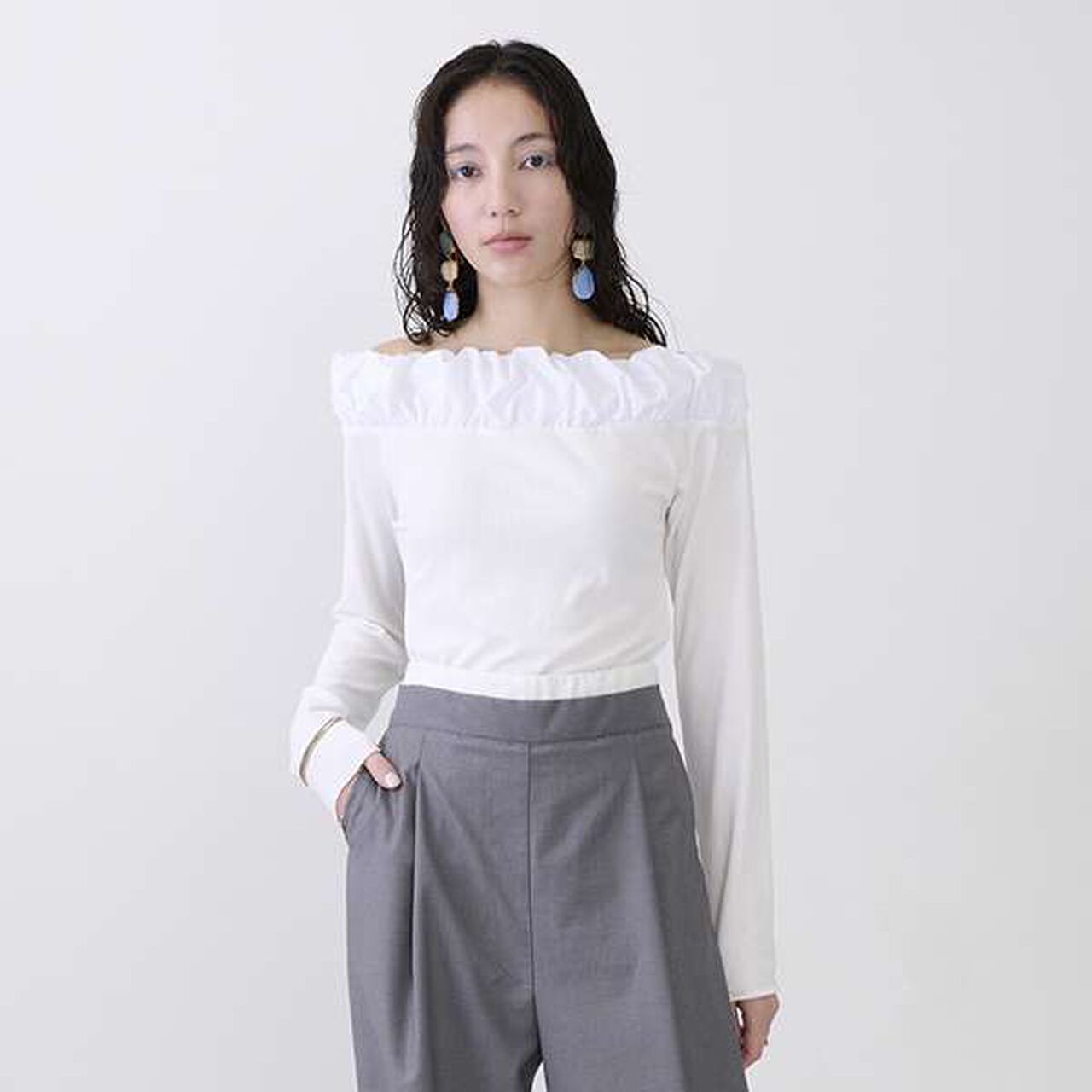 [LADIES] Balloon Collar Long Sleeve T-Shirt,Charcoal gray, large image number 20