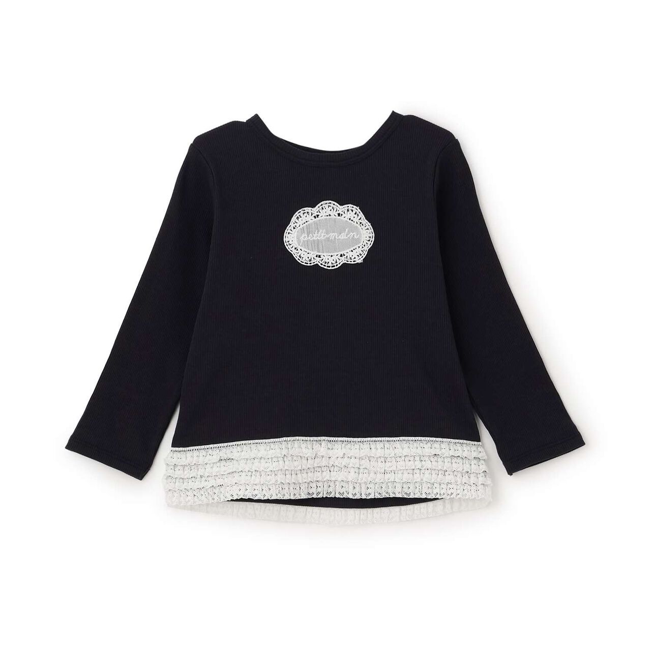 Organic Lace Frill Long-Sleeve T-Shirt,Navy, large image number 0