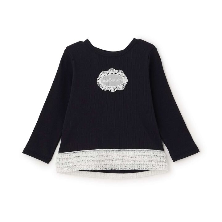 Organic Lace Frill Long-Sleeve T-Shirt,Navy, medium image number 0
