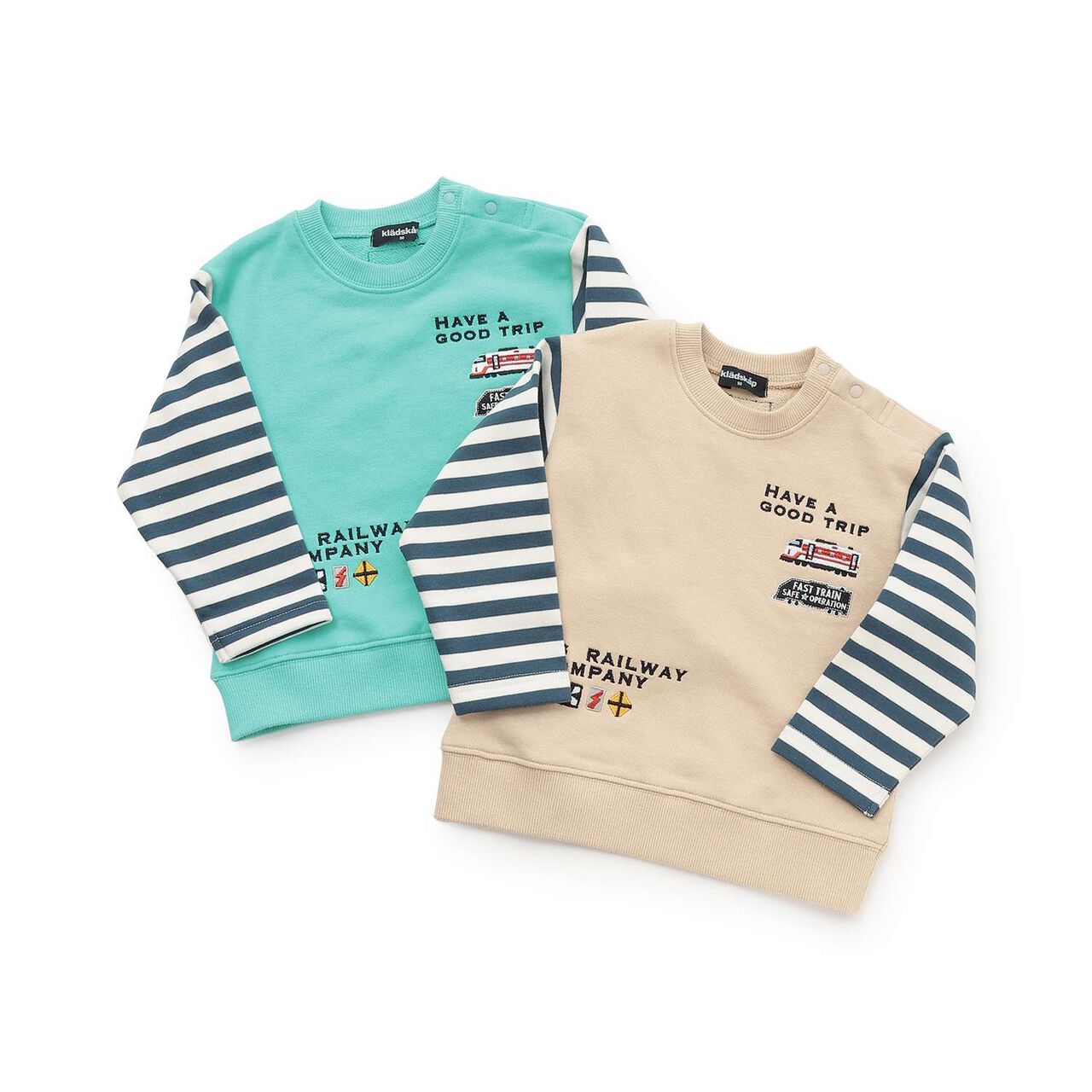 [Restock] Stripe Pattern Sweatshirt with Train Sleeves,Turquoise, large image number 5