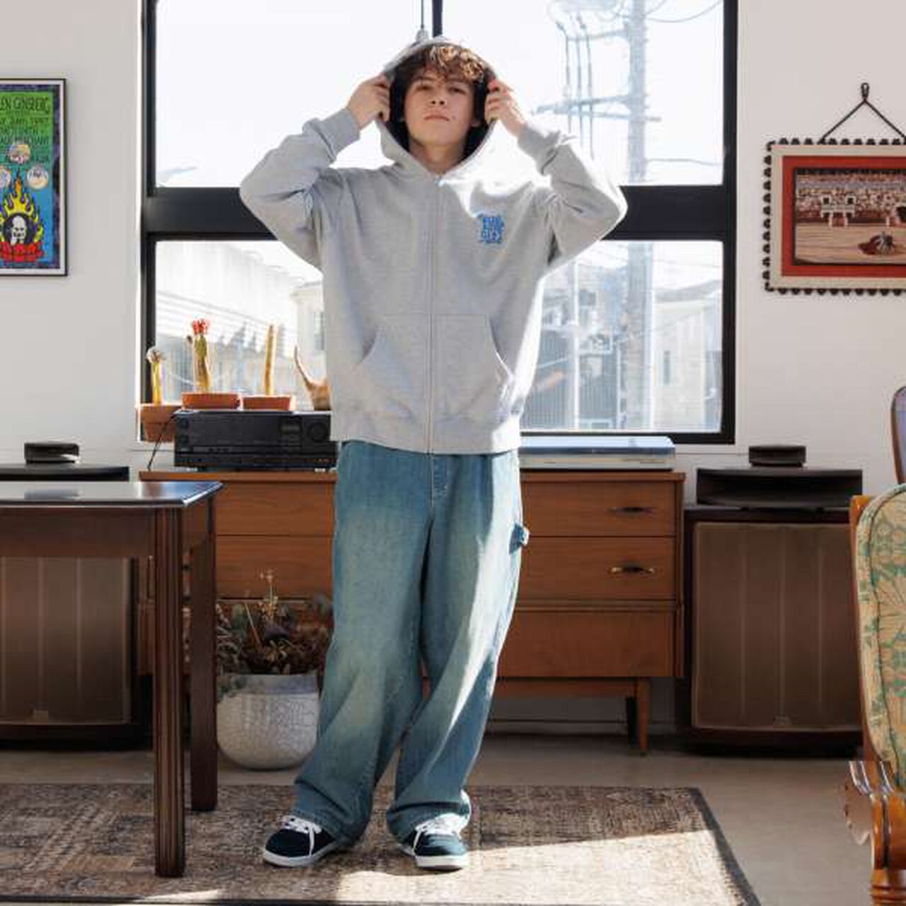 Quick-Dry Resistant to Pilling Back Print Zip-Up Big Parka,Top gray, large image number 9