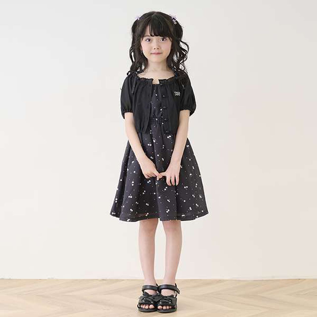 Blouse & Cherry Pattern Camisole One-Piece Dress Set,Black, large image number 16