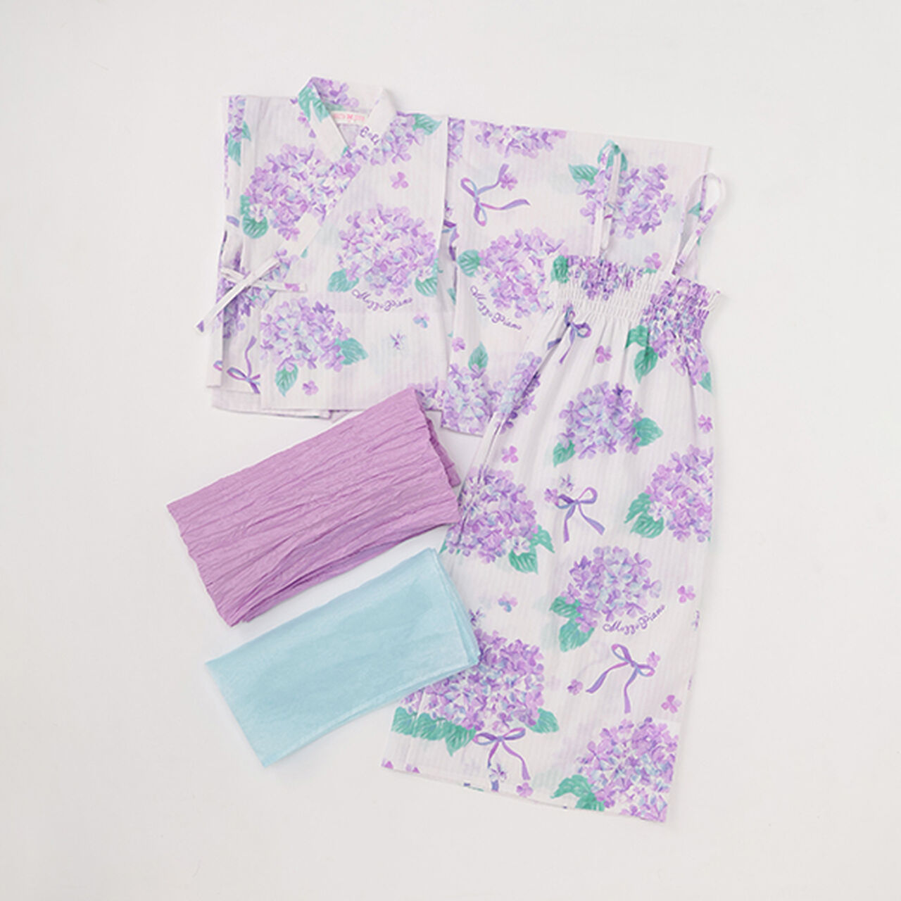 Watercolor Hydrangea Pattern Yukata,Light blue, large image number 13