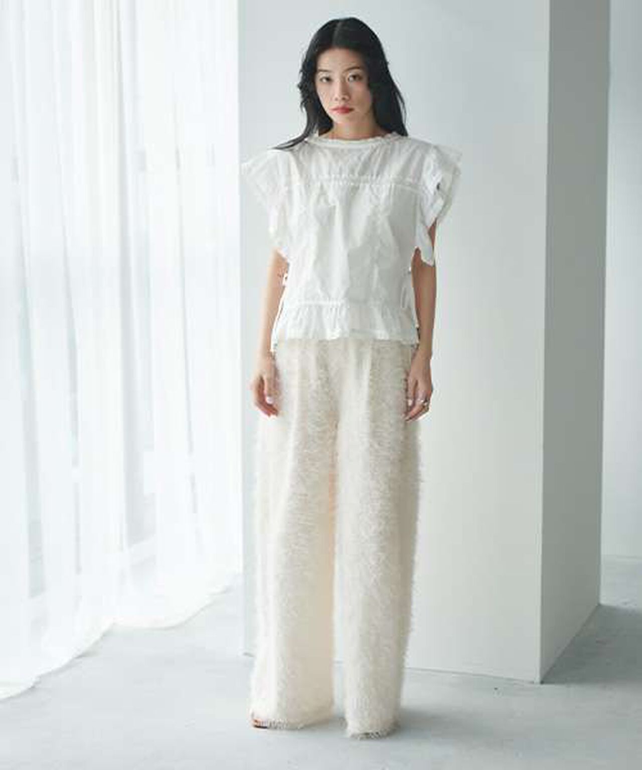 Fringe Semi-Wide Pants,Off white, large image number 0