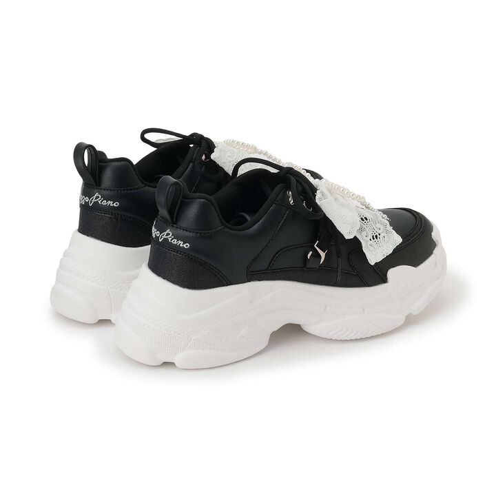 Pearl Lace Ribbon Dad Sneakers,Black, medium image number 24