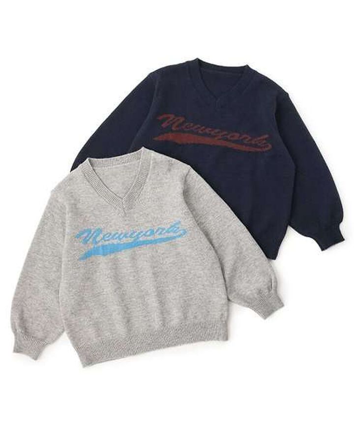 New York V-Neck Knitwear,Gray, medium image number 4