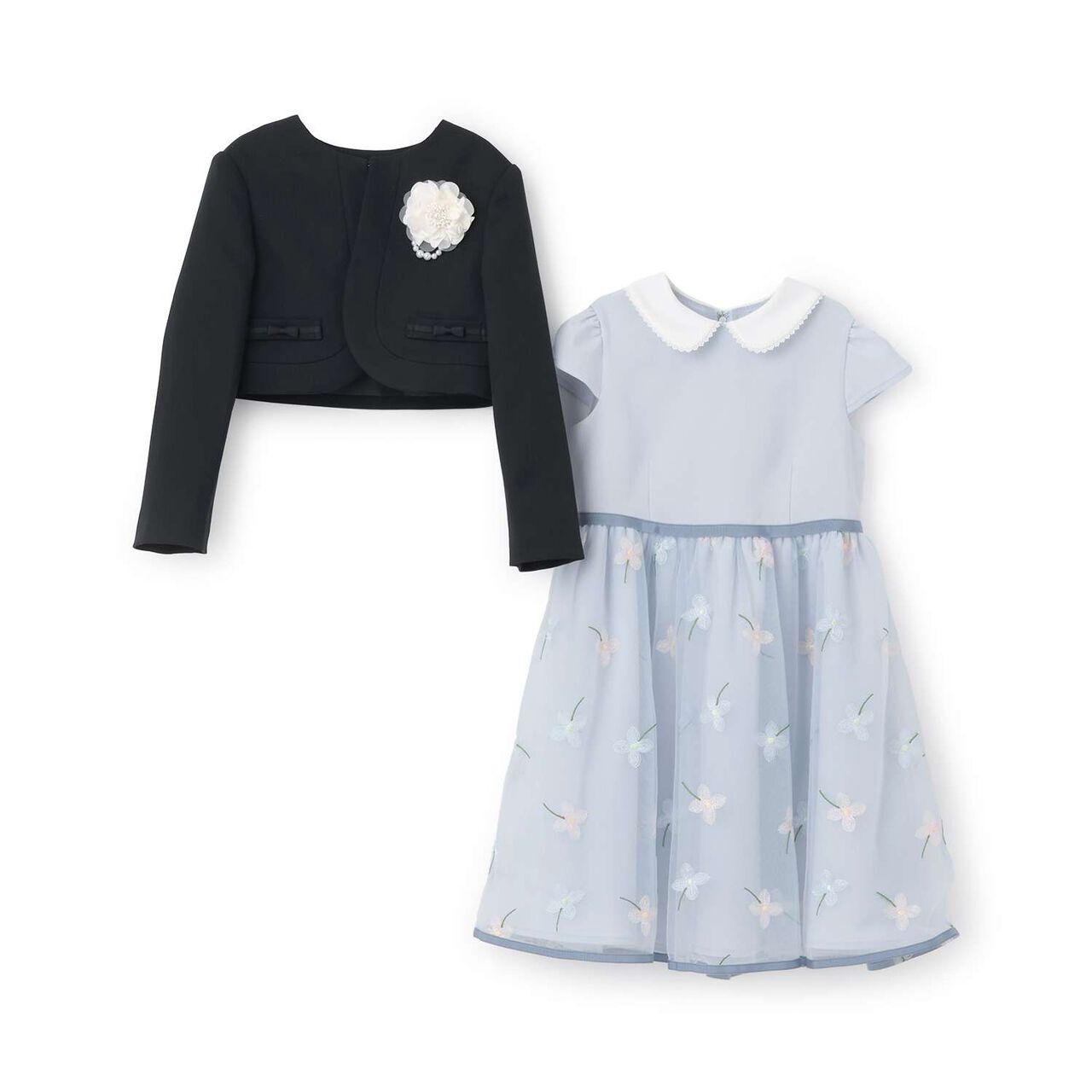 [Formal] Flower Embroidery OP + Collared JK Set,Sax blue, large image number 9