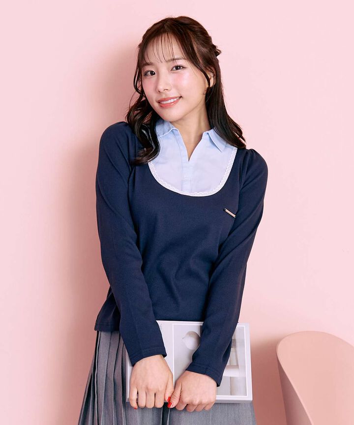 Shirt Layered Cut Pullover [Korean Fashion],, medium