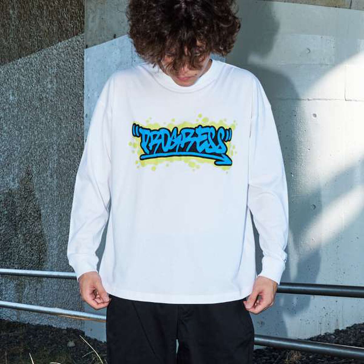 [STREET] Front Graffiti Print Big Long-Sleeve T-Shirt,Black, large image number 12