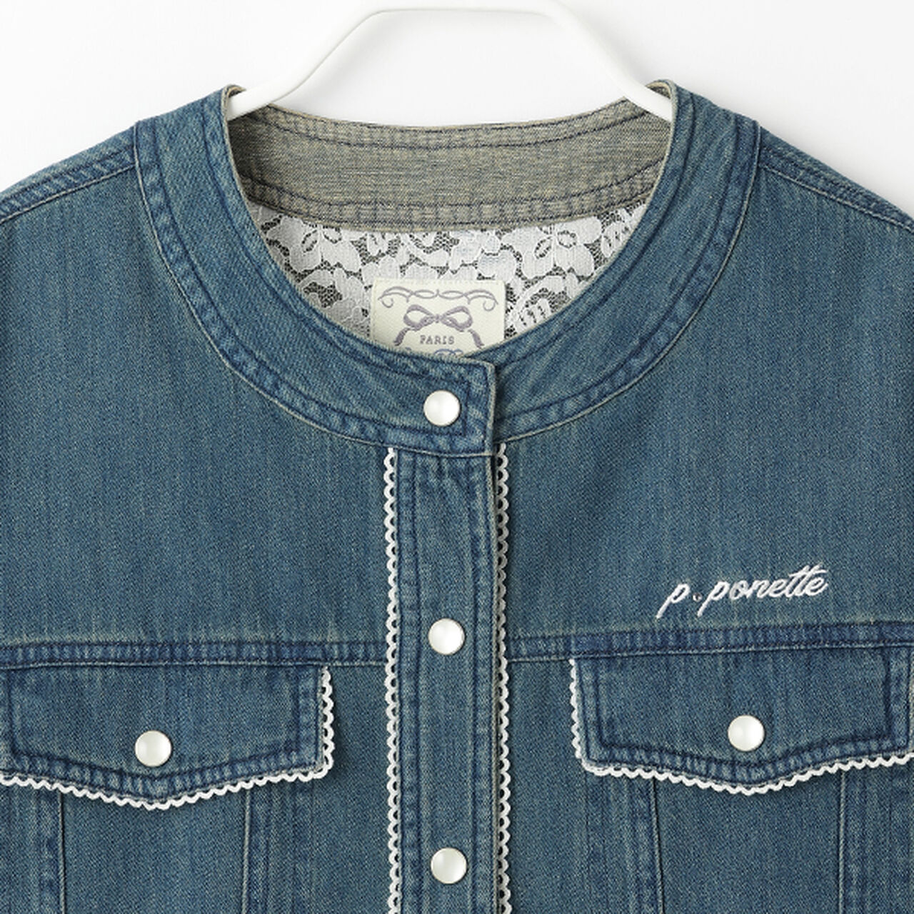 Collarless Denim Jacket,Deep blue, large image number 13