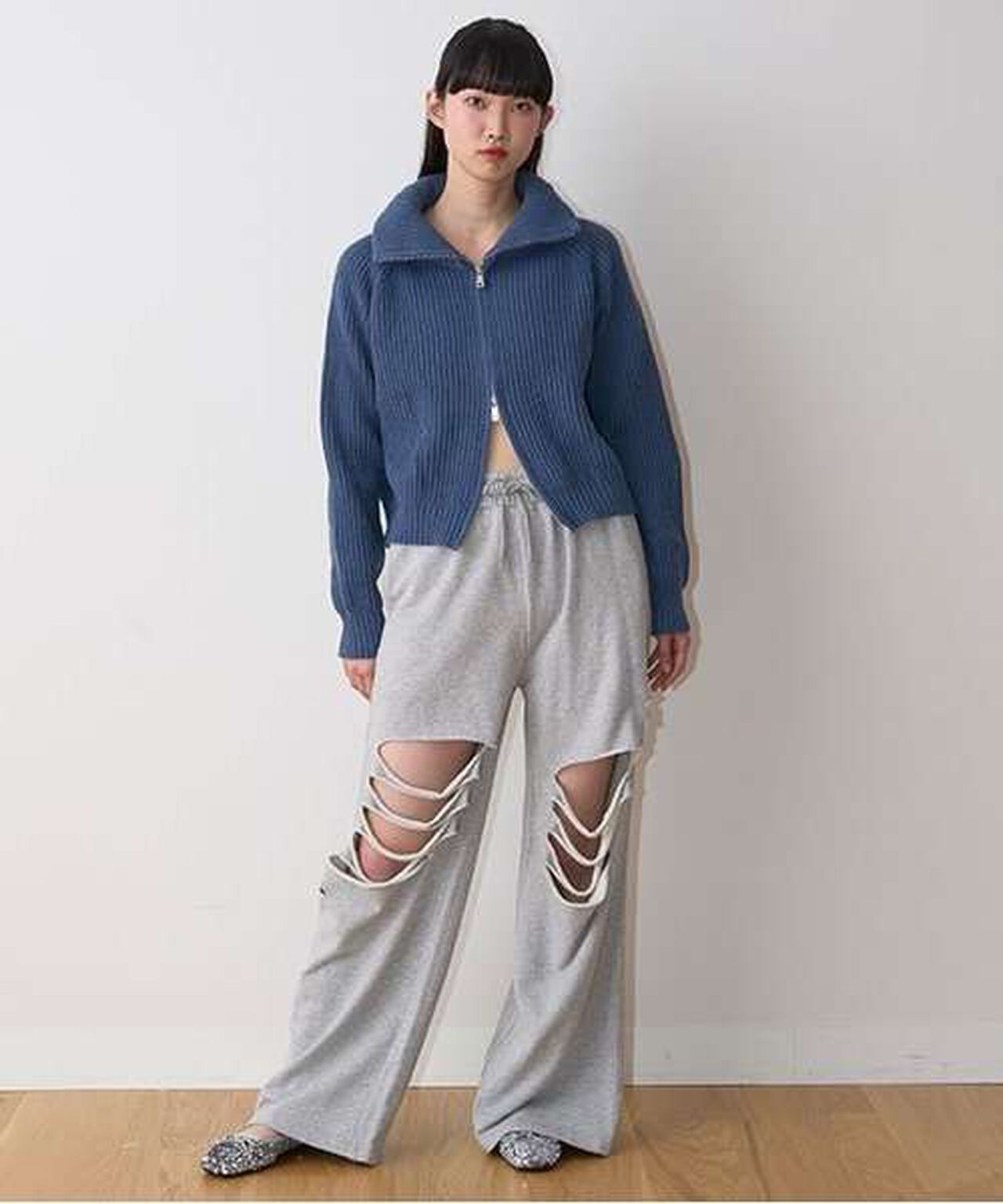 Stand Zip Knitwear,Top gray, large image number 10