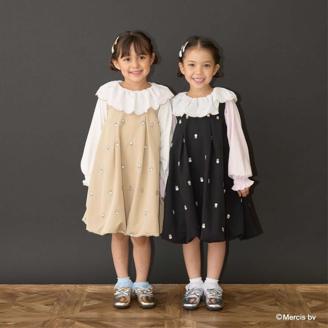 Miffy Embroidered All-Over Pattern Balloon One-Piece Dress,Black, large image number 24