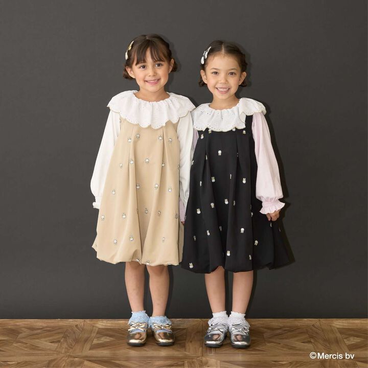 Miffy Embroidered All-Over Pattern Balloon One-Piece Dress,Black, medium image number 24