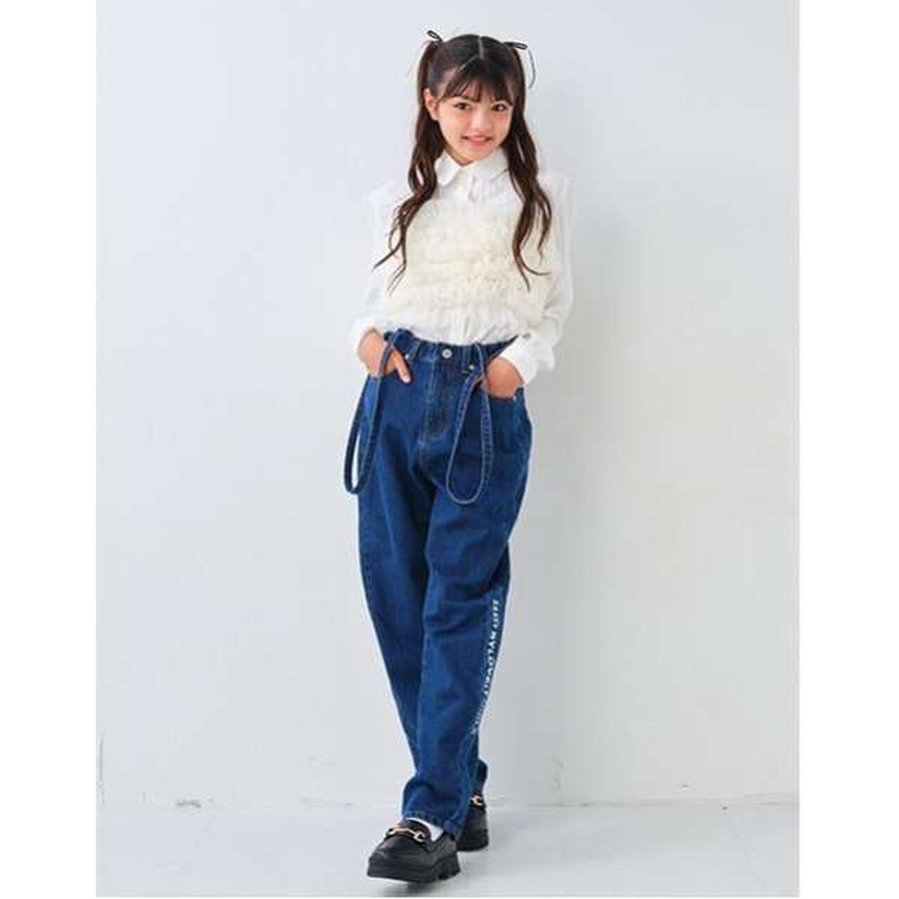 Denim Pants with Suspenders,Navy, large image number 6