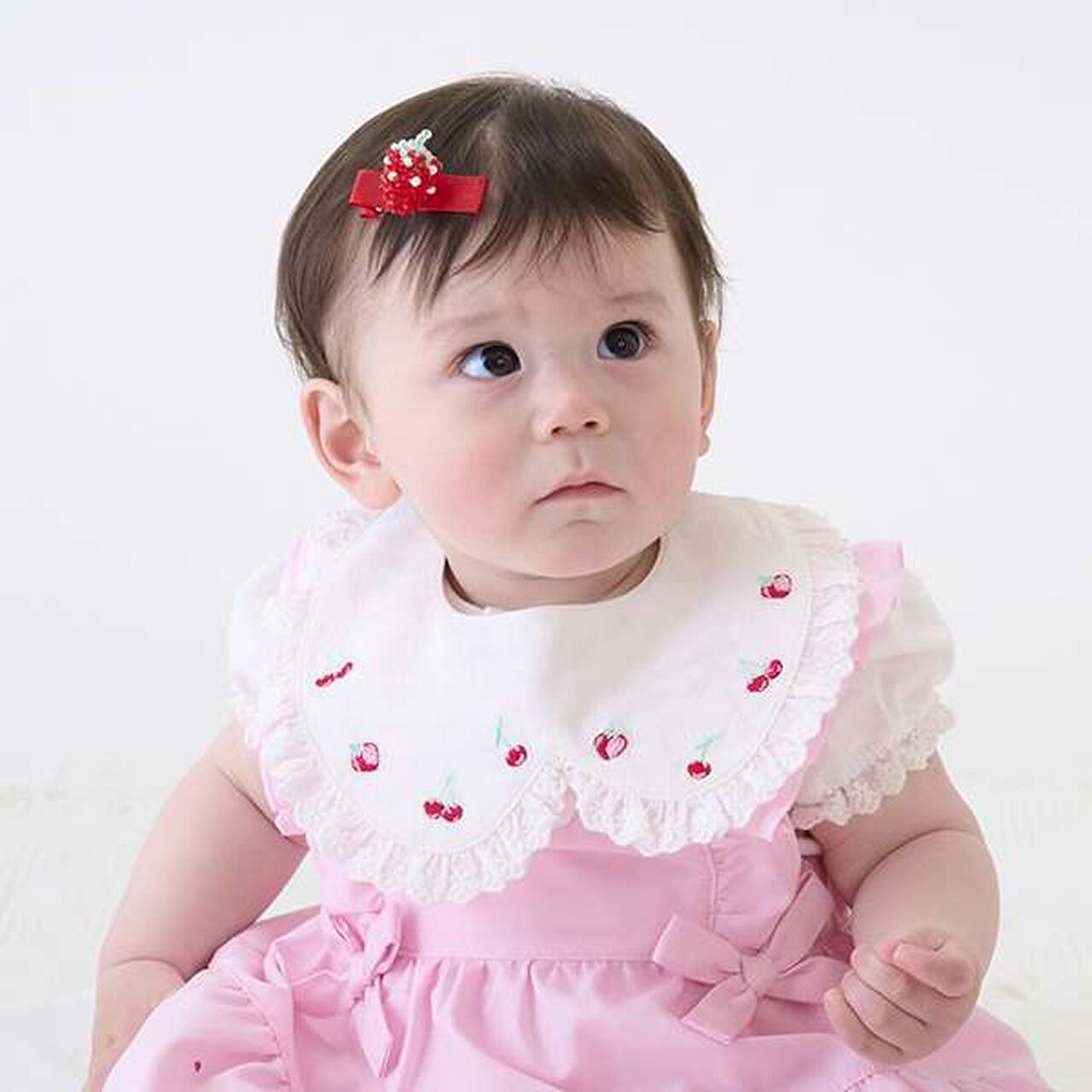 Strawberry Cherry Embroidery Collar Style Bib,Light pink, large image number 11