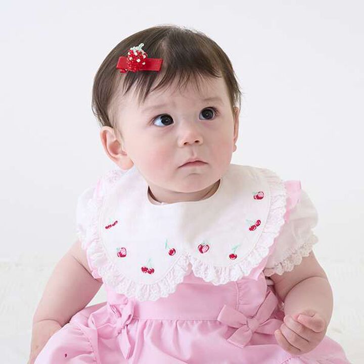 Strawberry Cherry Embroidery Collar Style Bib,Light pink, medium image number 11