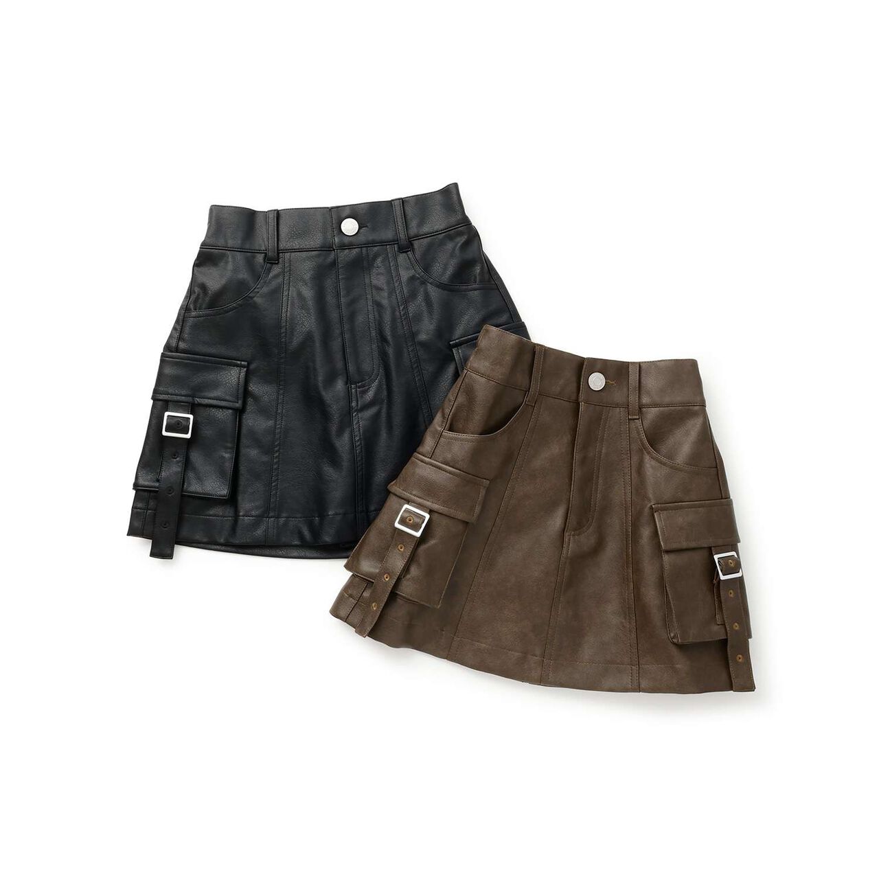 [LTXC] Faux Leather Cargo Mini Skirt,Black, large image number 2