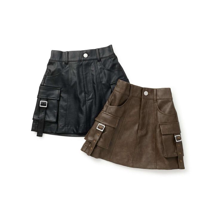 [LTXC] Faux Leather Cargo Mini Skirt,Black, medium image number 2