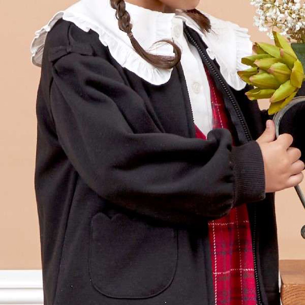 KP Scallop Trim Pocket Shaggy Lining Zip-Up (90-140),Black, large image number 16