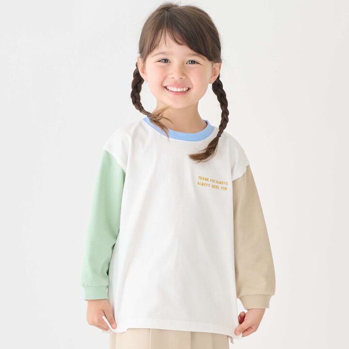 Color-Blocked Relaxed Long-Sleeve T-Shirt [Food Stain Resistant],, medium