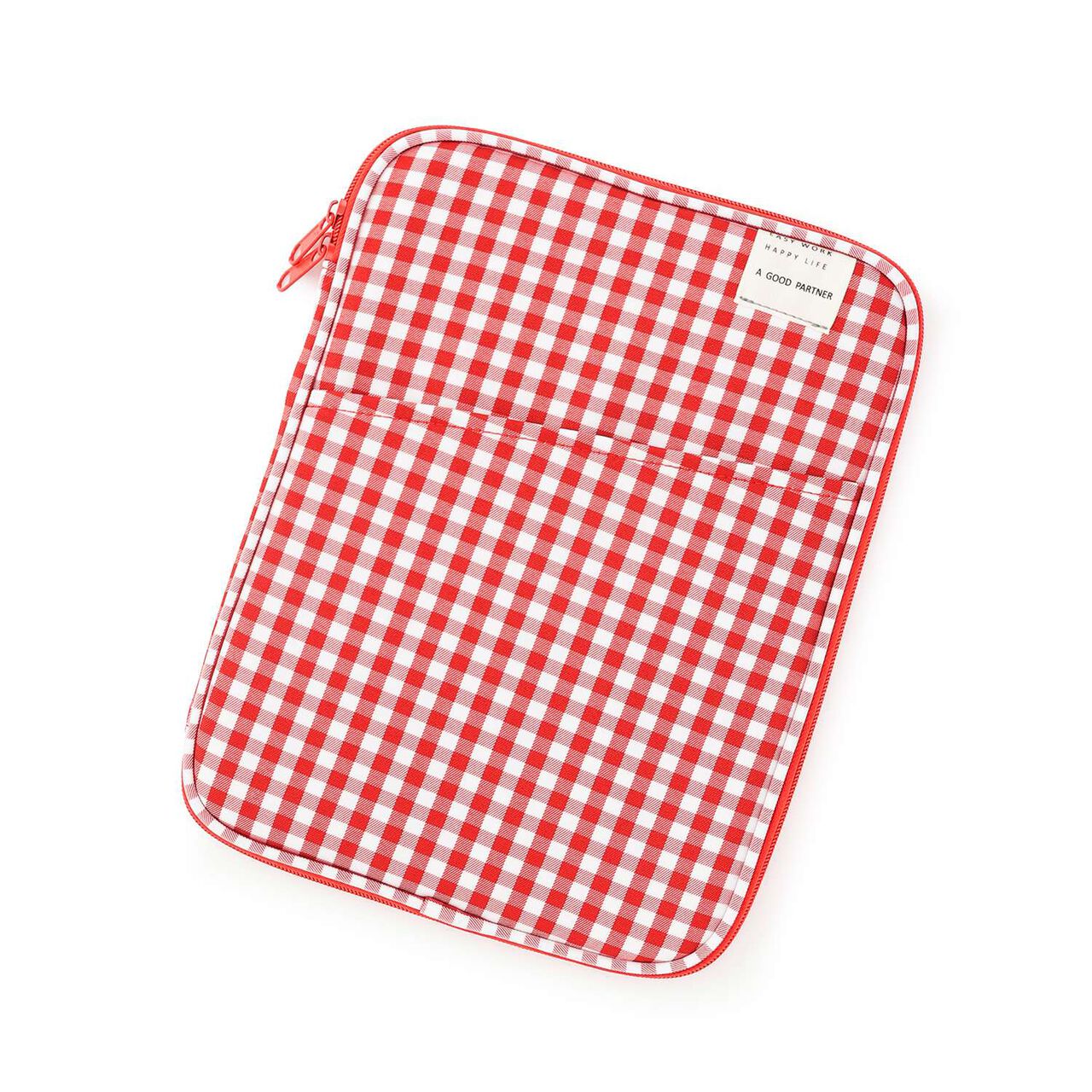 [School-Ready] Gingham Check Tablet Case (11-inch),Red, large image number 0