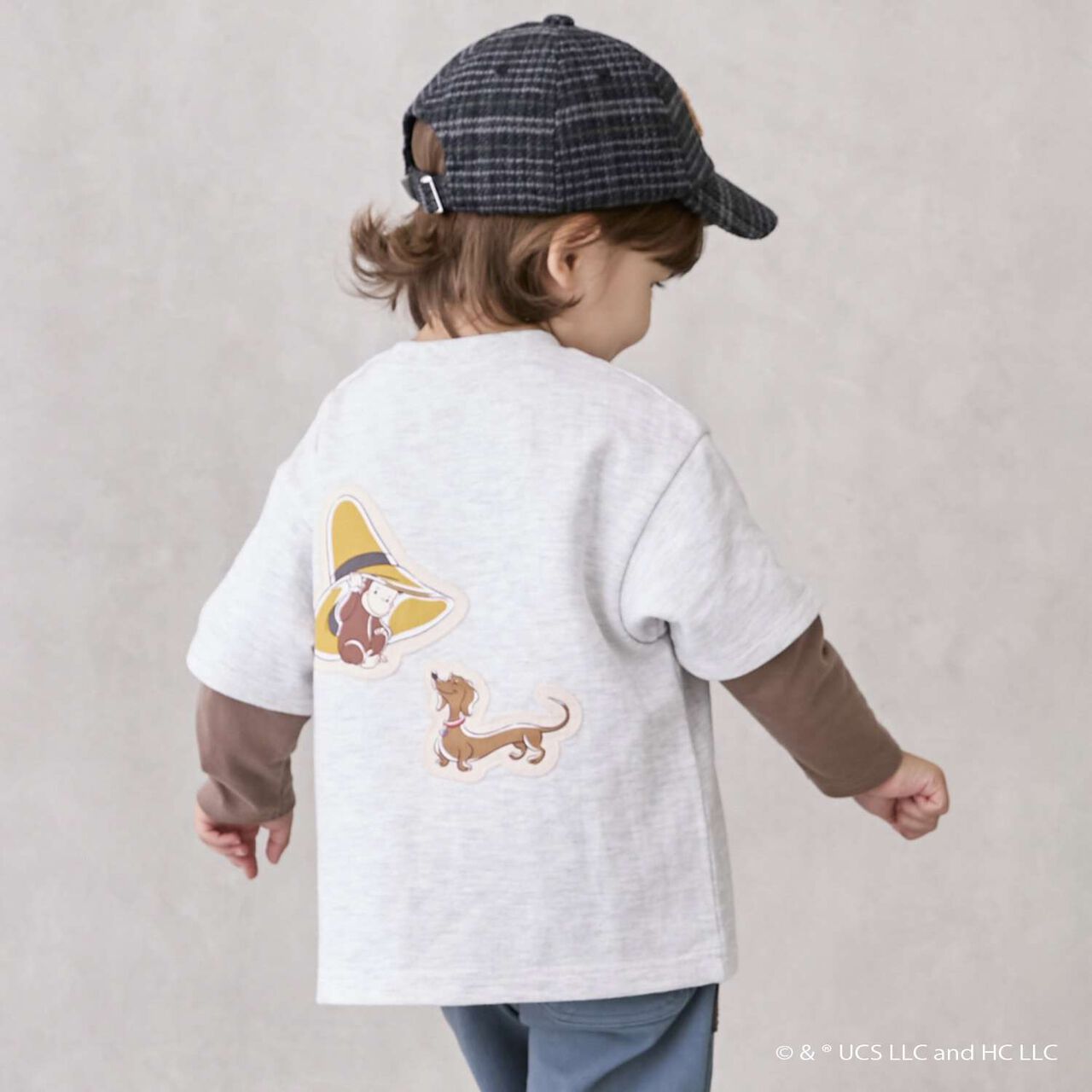 Curious George Layered Long-Sleeve Sweatshirt,Charcoal gray, large image number 1