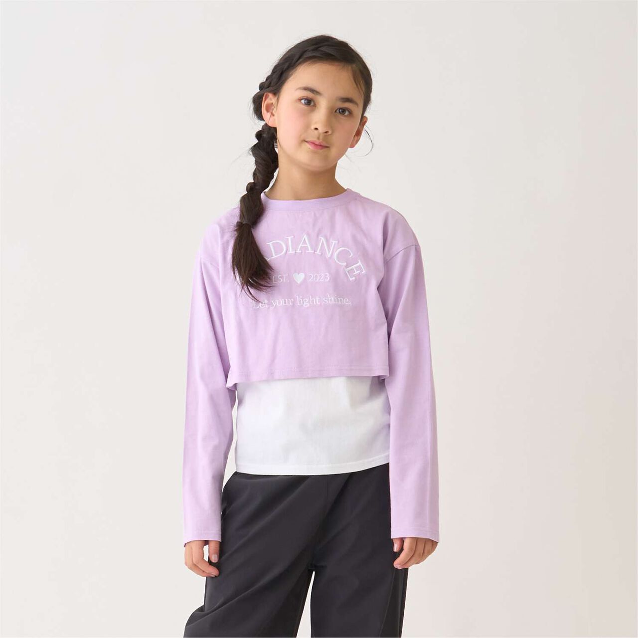 100% Cotton Anti-Stain Layered Short Long-Sleeve T-Shirt,Lavender, large image number 0