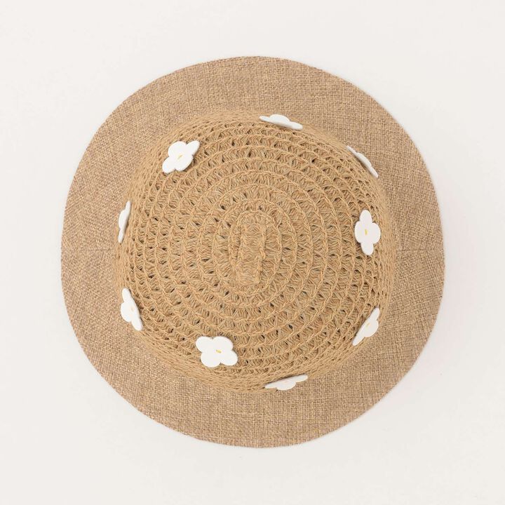 Link Flower-Embellished Straw Hat,Ivory, medium image number 3