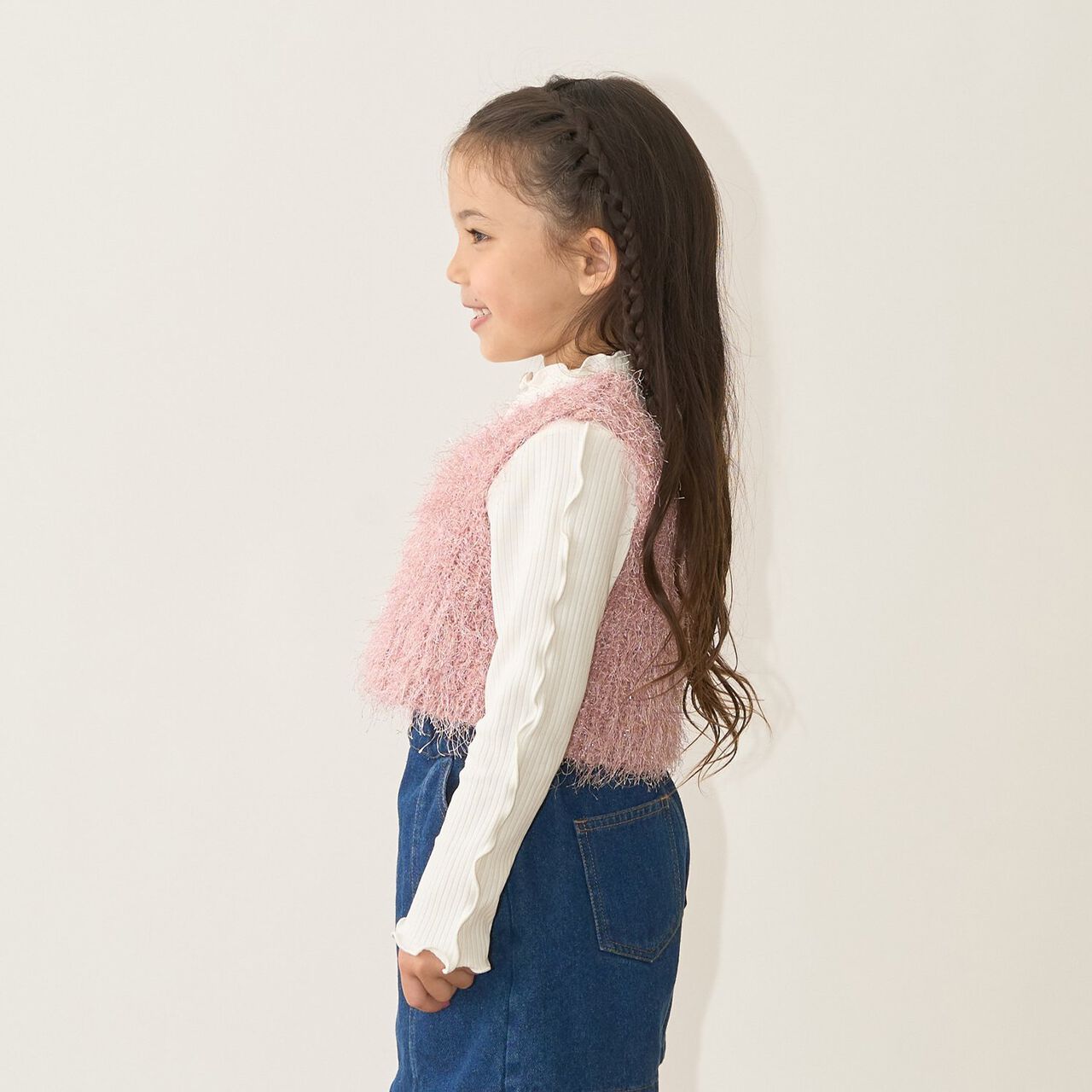 [Either Way Fine] Lame Feather Knit Vest,Light beige, large image number 17