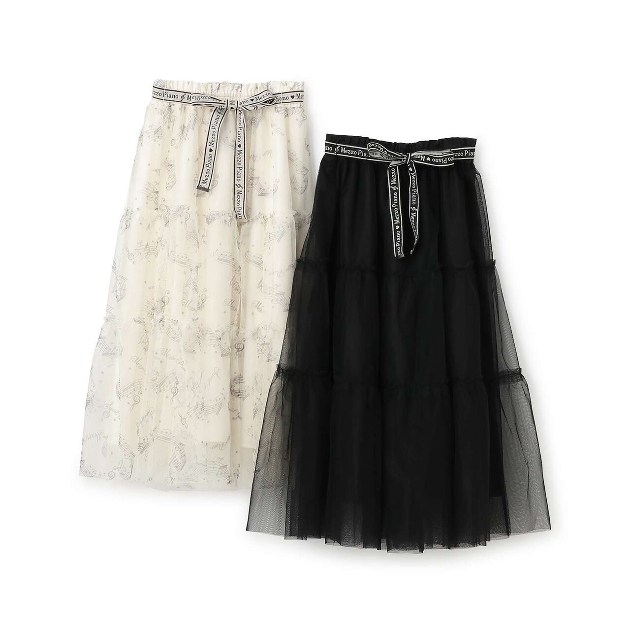 Musical Note Pattern Frill Tulle Skirt♪,Black, large image number 7