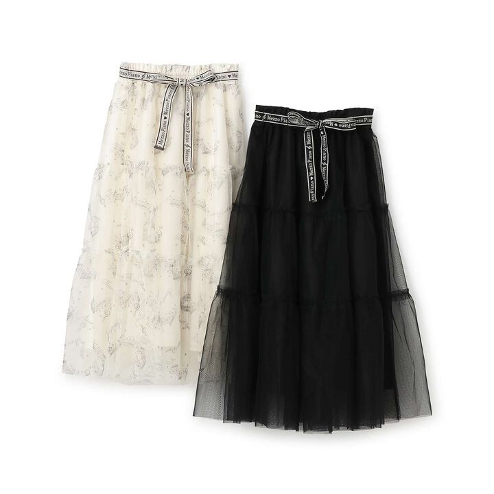 Musical Note Pattern Frill Tulle Skirt♪,Black, medium image number 7