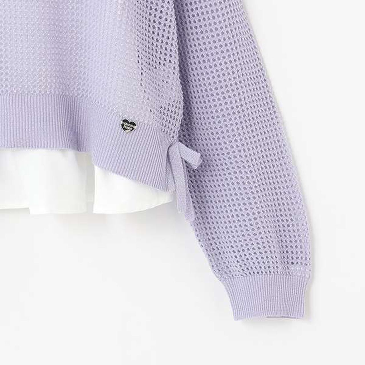 [Cool Touch] Lame Mesh Knit & Peplum T-Shirt Set,Ivory, large image number 7