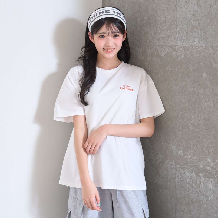 Hood Motif Loose Embroidered Short Sleeve T-Shirt,Smoke white, medium image number 7