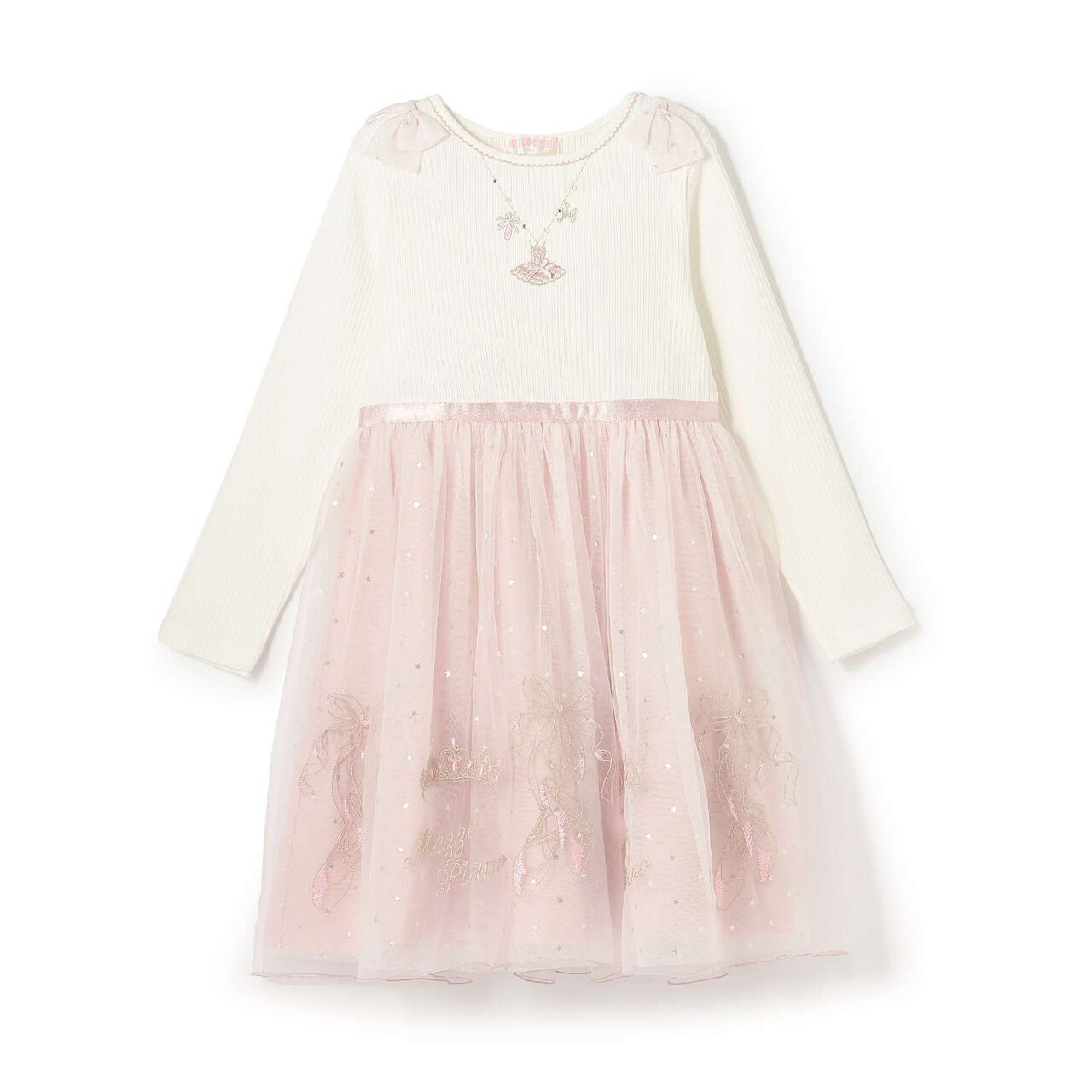 Tulle Embroidery Docking Dress,Pink, large image number 0