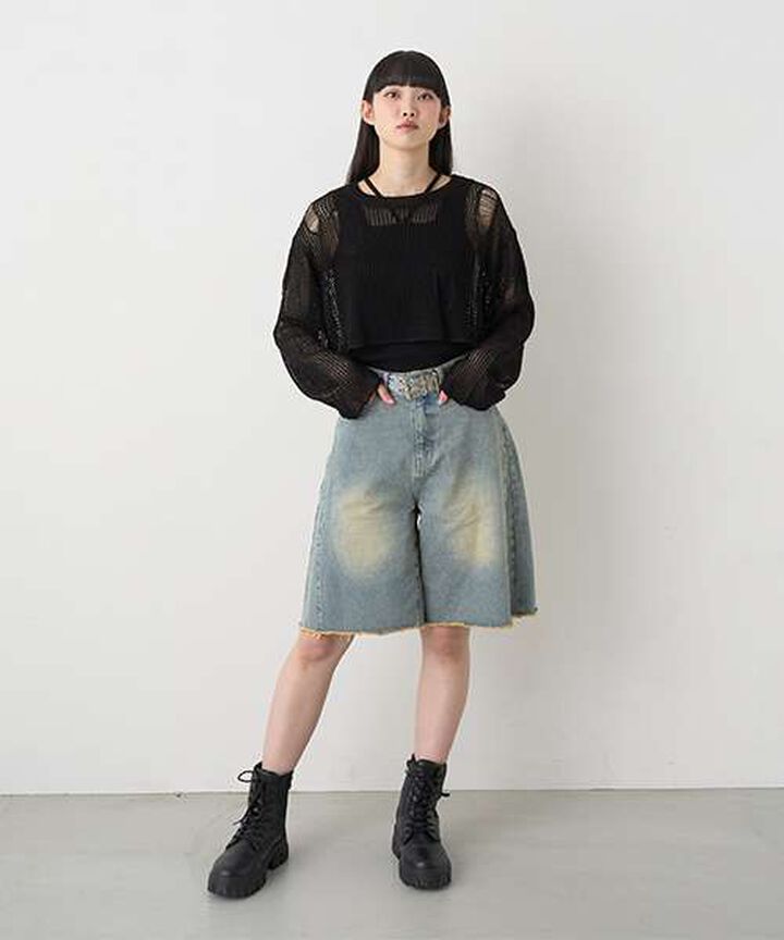 Denim Half Pants,Gray, medium image number 8