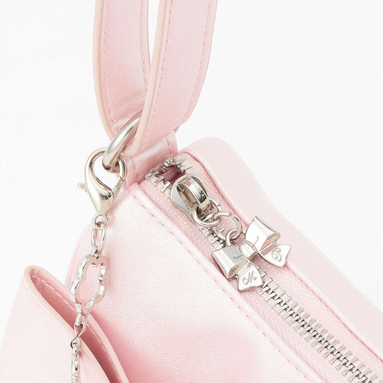Chain-Decorated Ribbon Shoulder Bag,Light pink, large image number 3