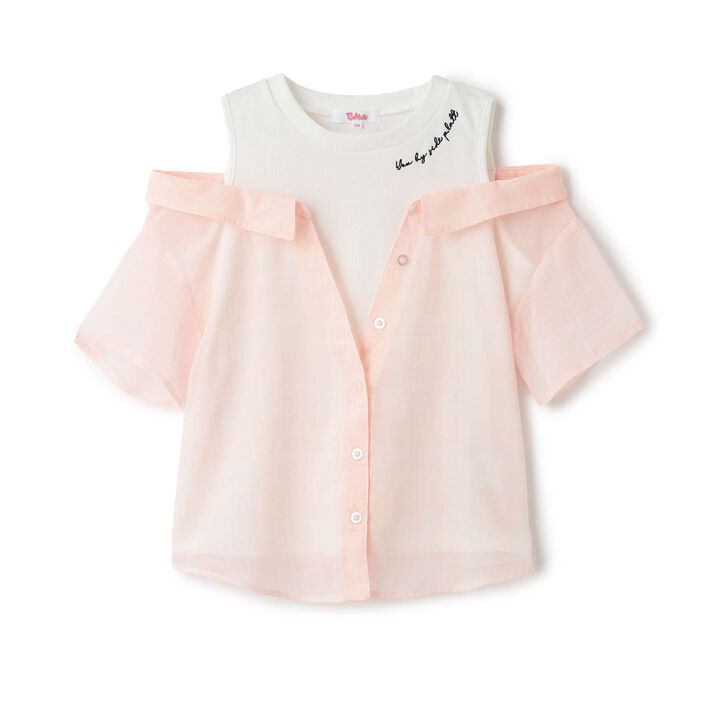 Shoulder Cutout Sheer Check Docking Shirt,Off white, medium image number 9