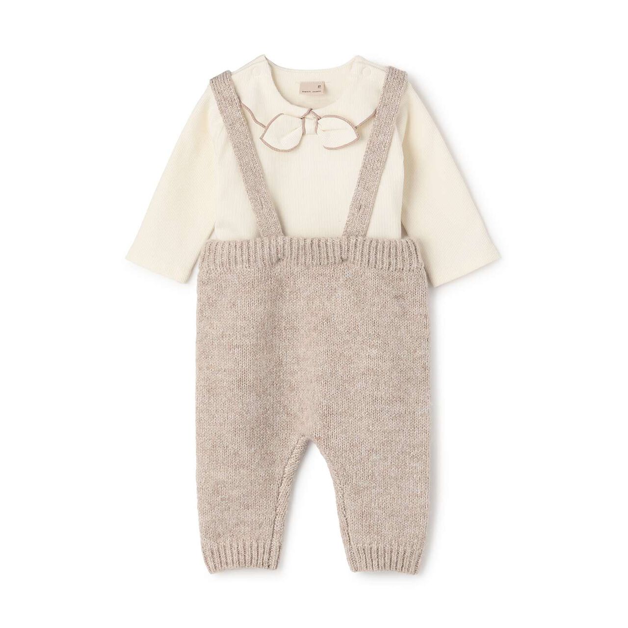 Suspender Knit Pants Set,Beige, large image number 0