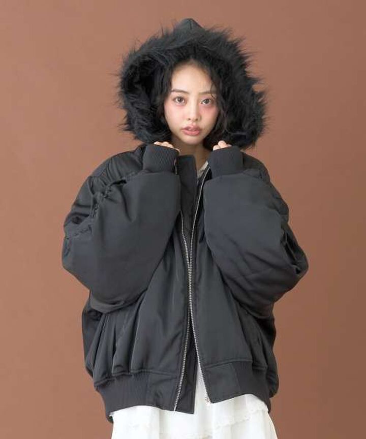Hooded Bomber Jacket [Korean Fashion],Gray, medium image number 2