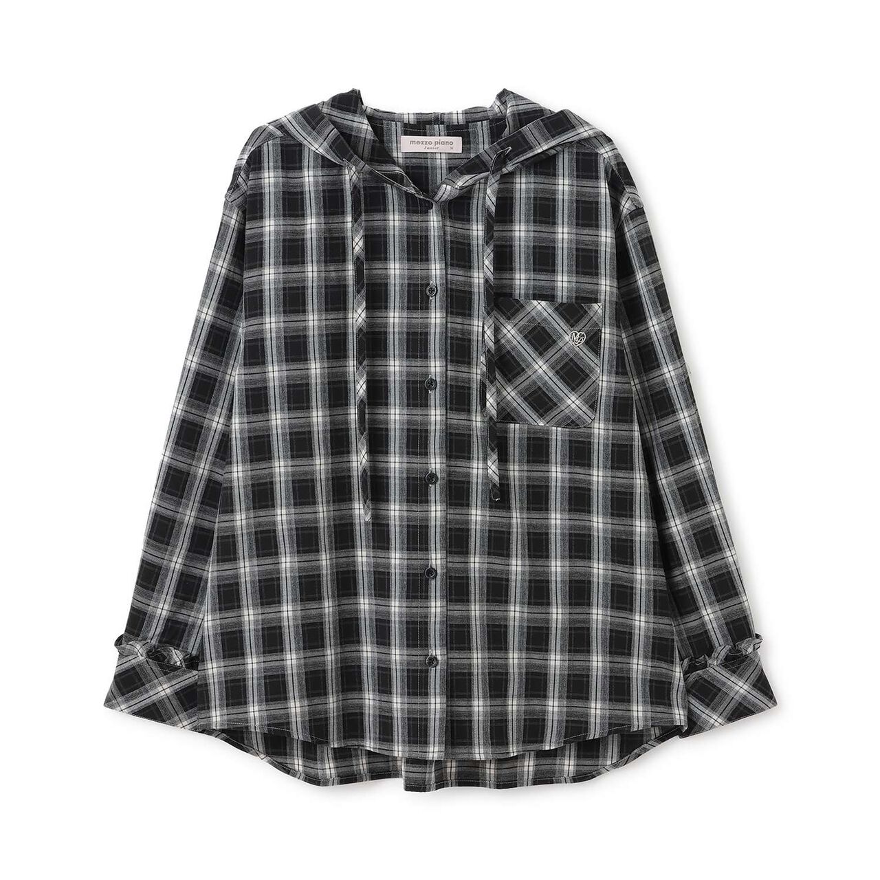 Hooded Checkered Shirt,Black, large image number 0