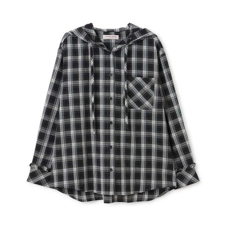 Hooded Checkered Shirt,Black, medium image number 0