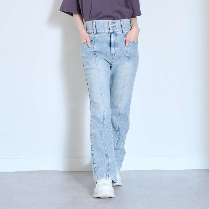 [Stretch] Stylish Flare Denim Pants,Sax blue, medium image number 7