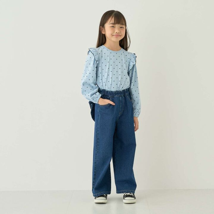 [100% Cotton] [Muteki T] [Stain Resistant/UV/Quick-Dry] Frilled Volume Sleeve All-Over Pattern T-Shirt for Girls [Kids],Blue gray, medium image number 9