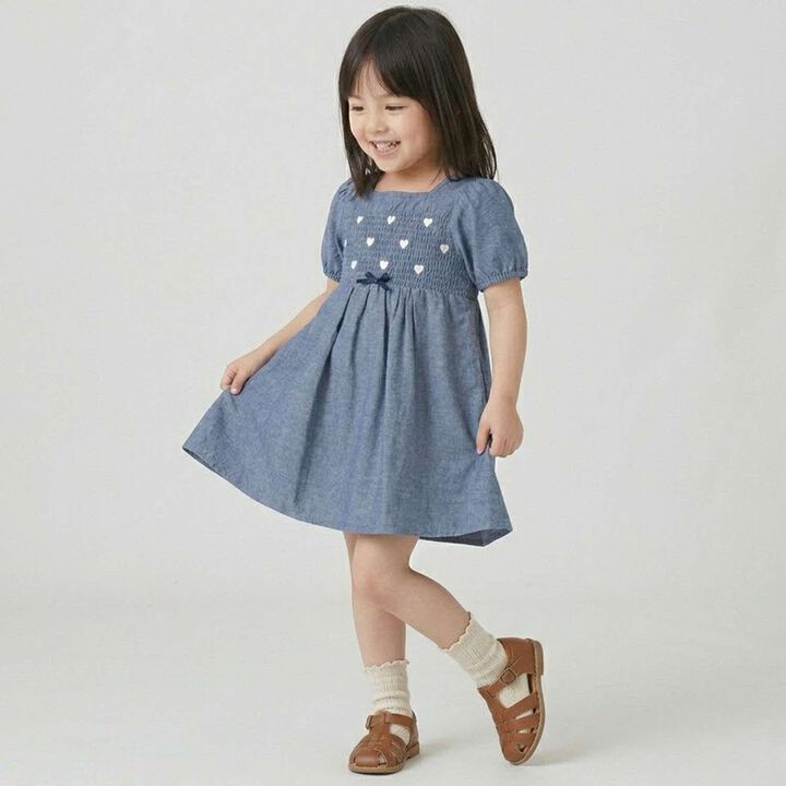 Heart Embroidery One-Piece Dress,Navy, medium image number 13
