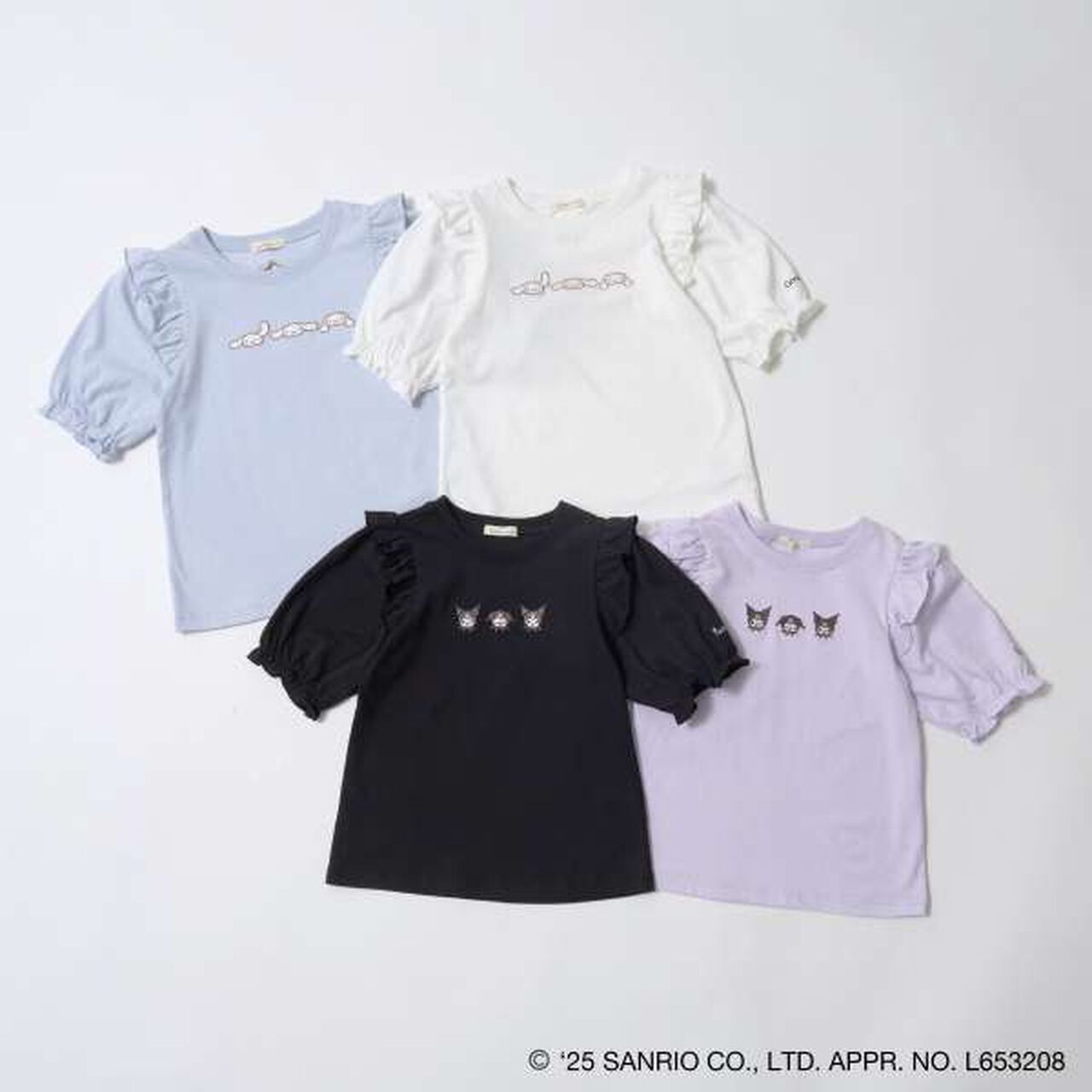 [Sanrio] Soft Cotton Cinnamoroll & Kuromi Assortment Embroidered 5-Sleeve T-Shirt,Off white, large image number 1